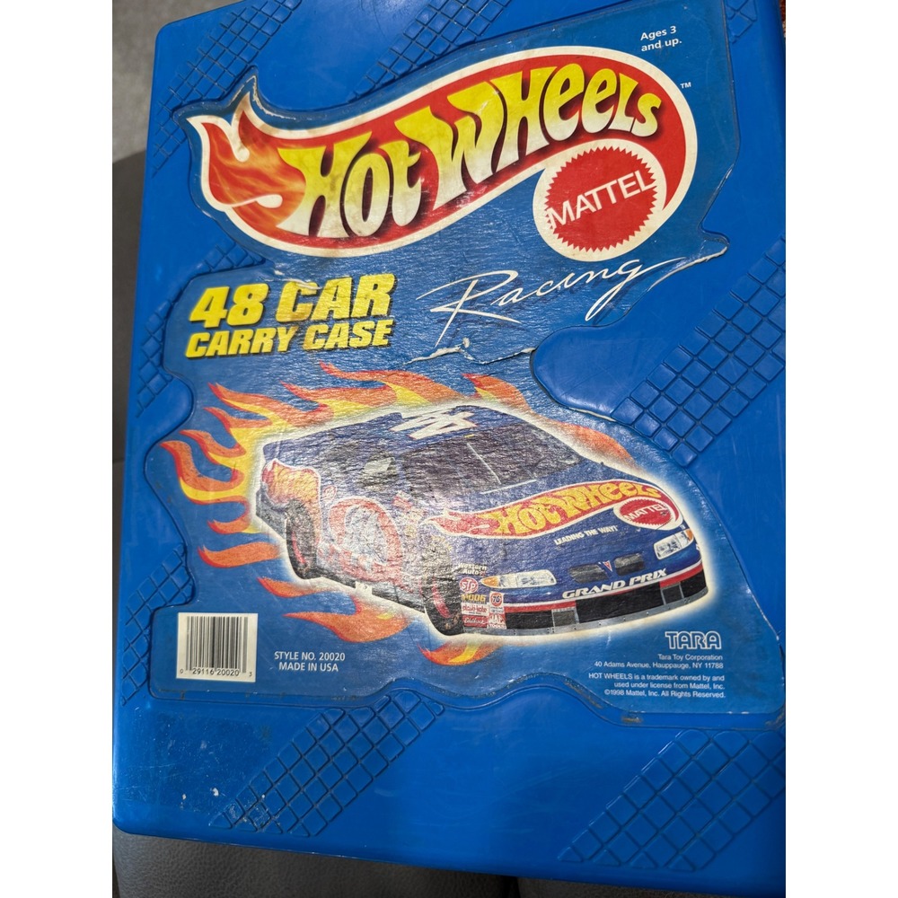 Vintage 1998 Hot Wheels 48 Car Carry Case Blue with 32 Diecast Cars Lot